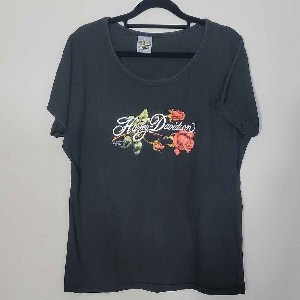 Vintage 3D Embelm Harley Davidson Women T-Shirt Size L 50 Years Daytona Biker